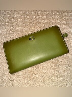 Coach Olive Green Leather Slim Zip Wallet